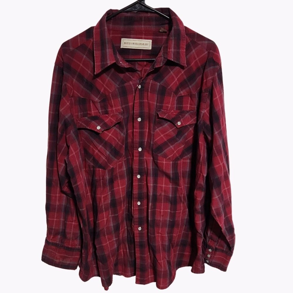 Bit Bridle Pearl Snap Western Shirt Mens Size 2X Red Plaid Long Sleeve Top